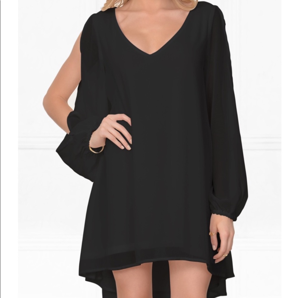 Black hi low slit sleeve dress